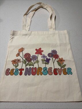 Cream Floral 'Best Nurse Ever' Canvas Tote Bag